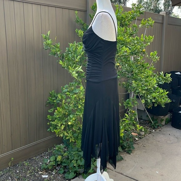 Vintage Ruby Rox Black Ruched Sheath Midi Dress Asymmetrical Hem Whimsigoth sz M - Picture 4 of 12
